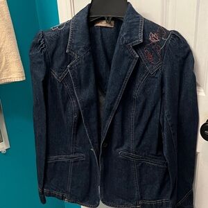 Dark Blue Embroidered Women's Jean Jacket